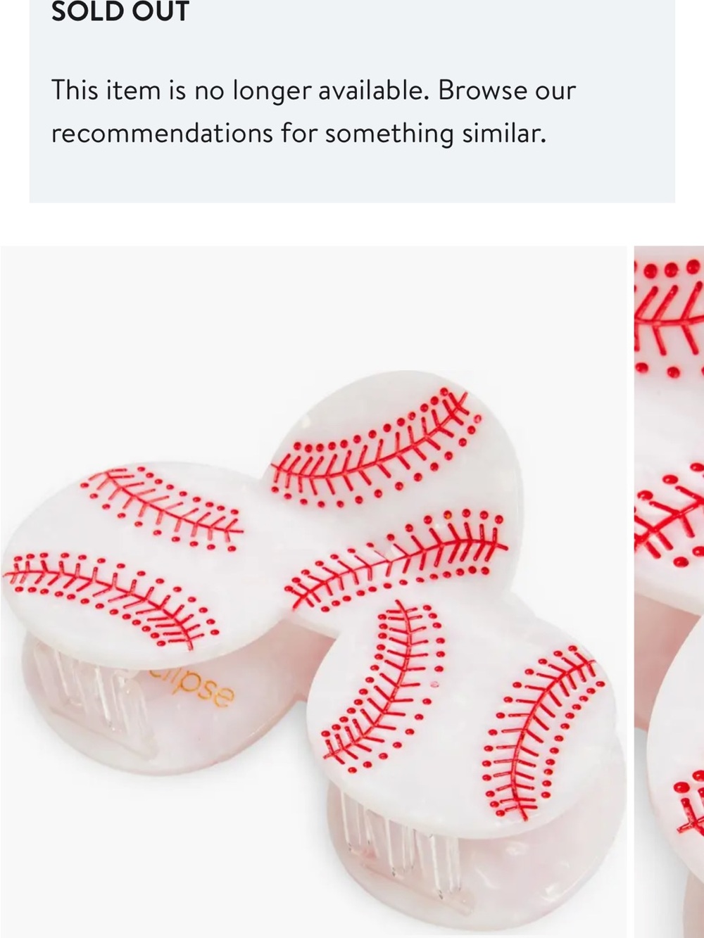 Baseball Print Heart Hair Claw Clip - White and Red